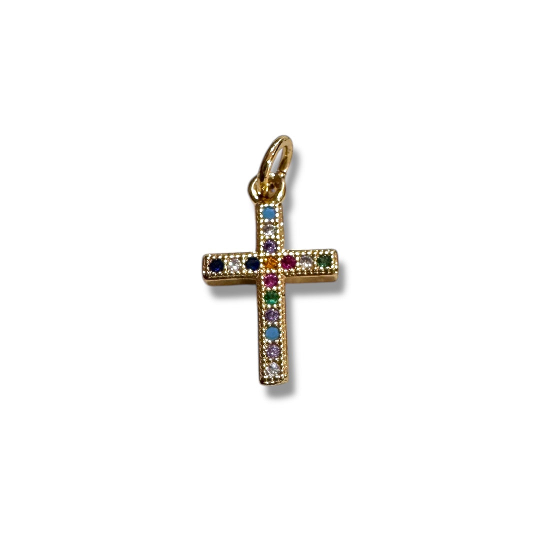Dije Cruz con Zirconia Micropave Chapa 18K