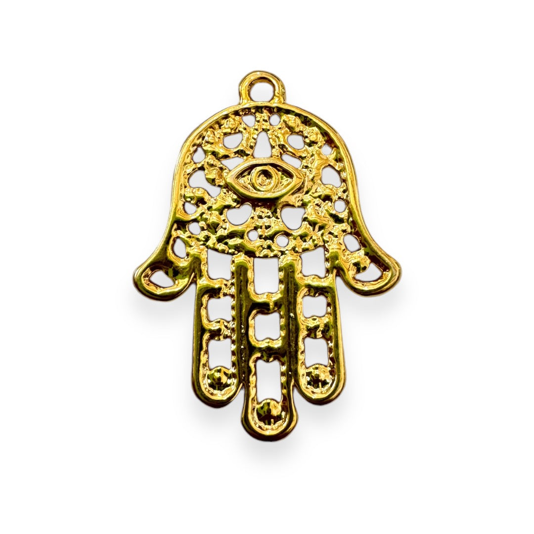 Dije Mano de Fátima Grande con Diseño un Ojal chapa 24K