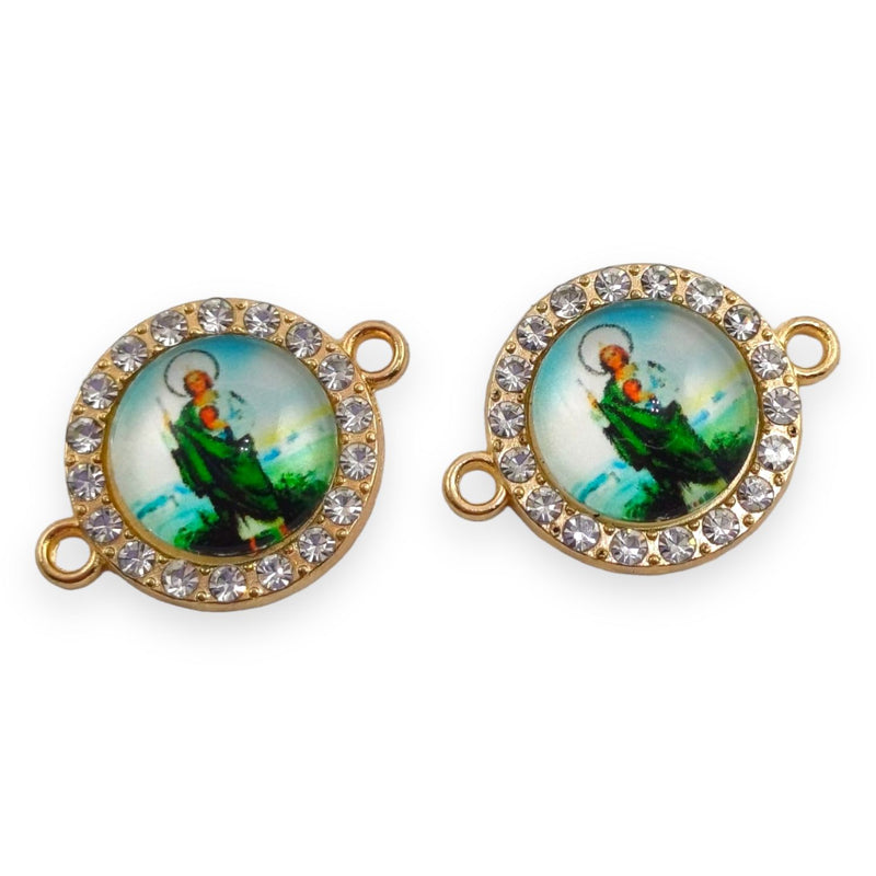 Dije San Judas Doble Ojal Metal Con Cristal