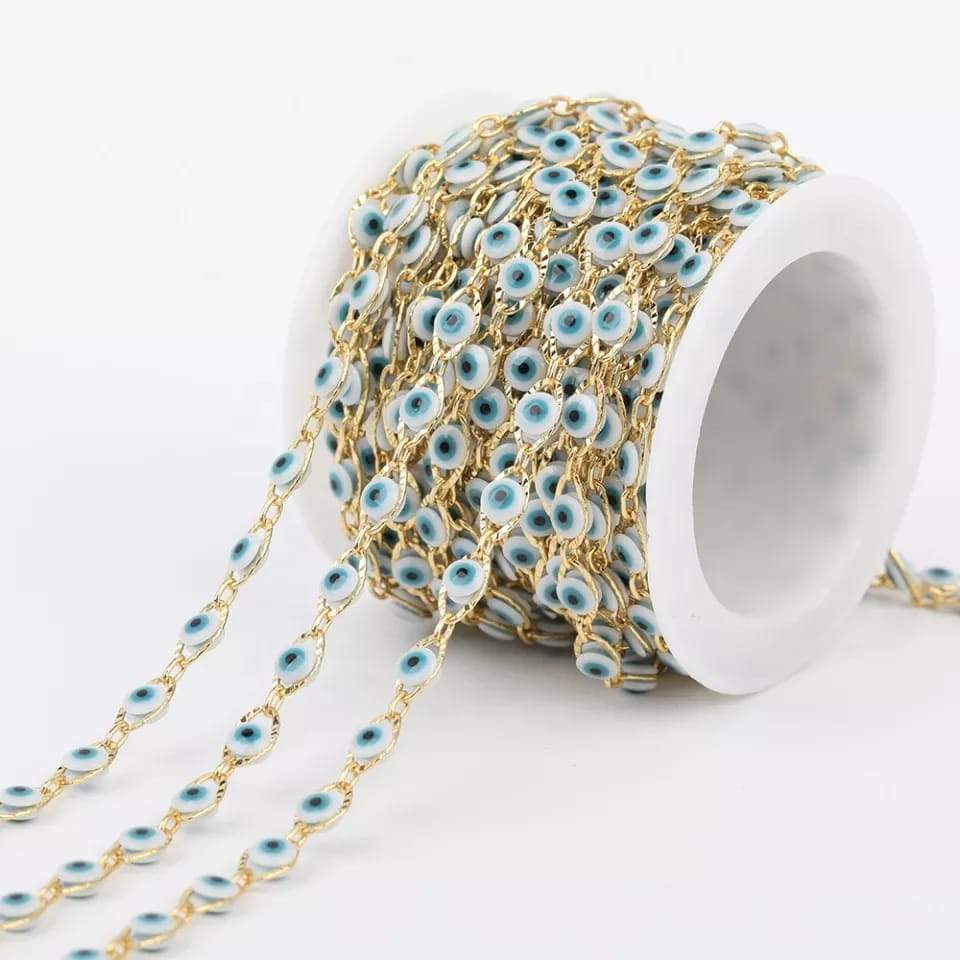 Cadena ojo turco blanco y azul 24k Dije - Accesorios Rubi
