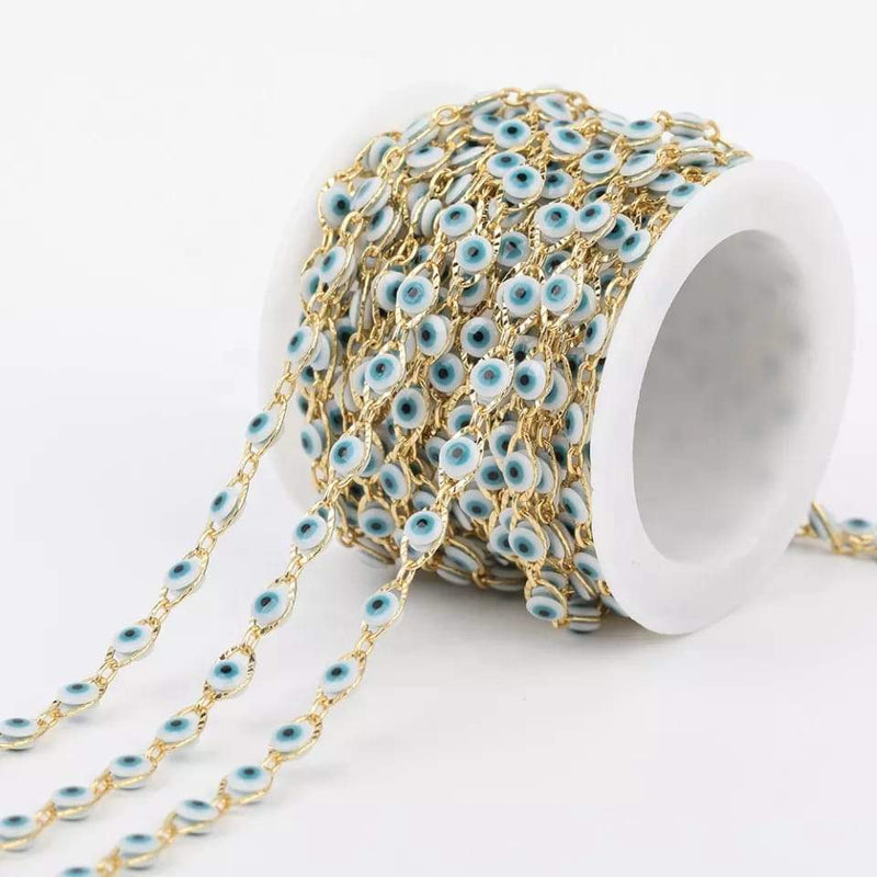 Cadena ojo turco blanco y azul 24k Dije - Accesorios Rubi