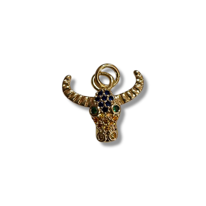 Dije Cabeza de Toro un Ojal Micropave Chapa 18K