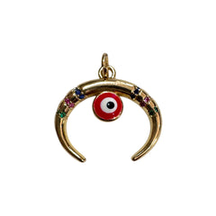 Dije Media Luna con Ojo Turco Micropave Chapa 18K