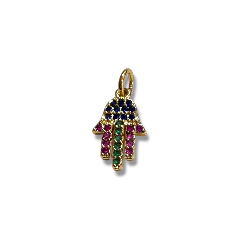 Dije Mano de Fátima Micropave Chapa 18K con Zirconia Incrustada