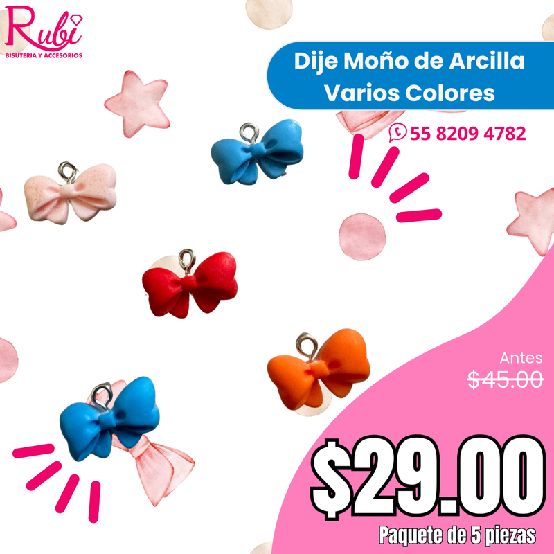 Dije Moño de Arcilla Colores Mixtos