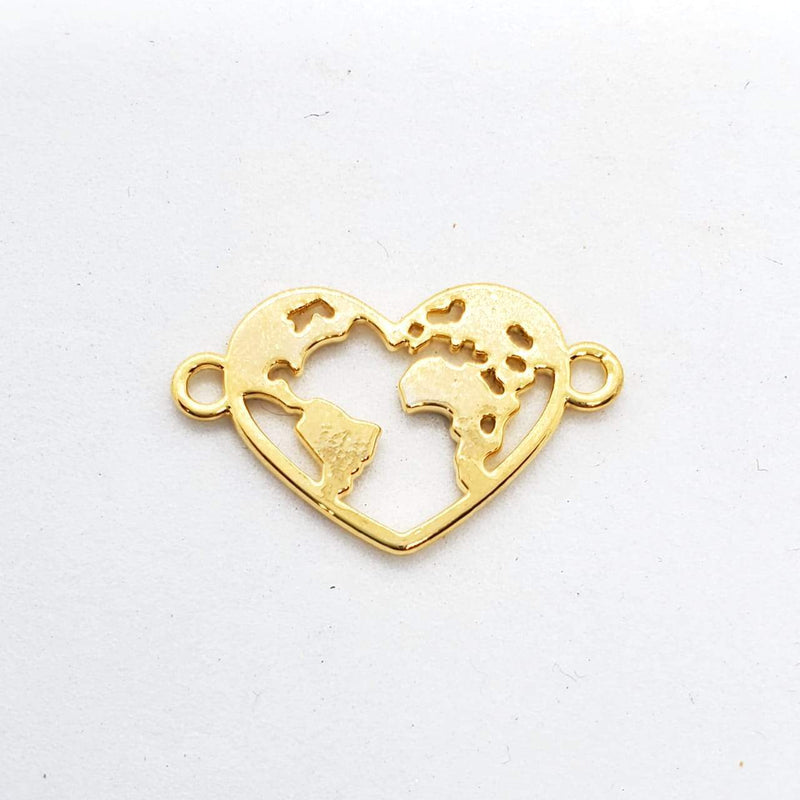 Dije Corazón con Mundo Doble Ojal  24k Dije - Accesorios Rubi